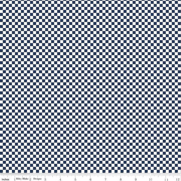 Image of the Check Please! 1/4 inch Check Navt quilting cotton fabric by Riley Blake Designs. Features a small printed gingham checkered pattern with a navy checkered print. Cute Little Fabric Shop