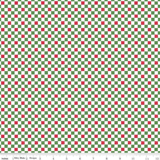 Image of the Check Please! 1/4 inch Check Christmas quilting cotton fabric by Riley Blake Designs. Features a small printed gingham checkered pattern with a christmas checkered print. Cute Little Fabric Shop
