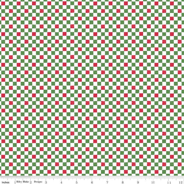 Image of the Check Please! 1/4 inch Check Christmas quilting cotton fabric by Riley Blake Designs. Features a small printed gingham checkered pattern with a christmas checkered print. Cute Little Fabric Shop