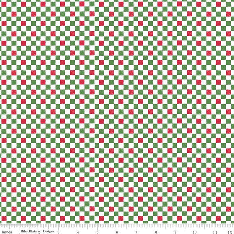 Image of the Check Please! 1/4 inch Check Christmas quilting cotton fabric by Riley Blake Designs. Features a small printed gingham checkered pattern with a christmas checkered print. Cute Little Fabric Shop