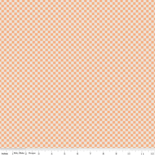 Image of the Check Please! 1/4 inch Check Marmalade quilting cotton fabric by Riley Blake Designs. Features a small printed gingham checkered pattern with an orange checkered print. Cute Little Fabric Shop