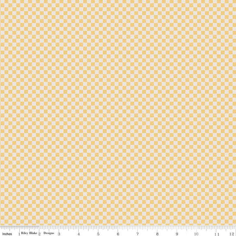 Image of the Check Please! 1/4 inch Check Honey quilting cotton fabric by Riley Blake Designs. Features a small printed gingham checkered pattern with yellow. Cute Little Fabric Shop