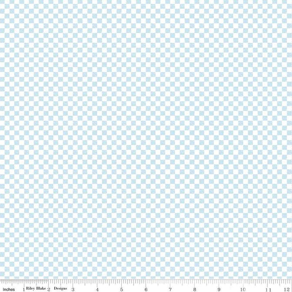 Image of the Check Please! 1/4 inch Check Boy Blue quilting cotton fabric by Riley Blake Designs. Features a small printed gingham checkered pattern with a blue checkered print. Cute Little Fabric Shop