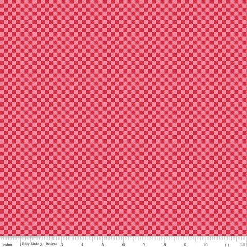 Image of the Check Please! 1/4 inch Check Sweetheart quilting cotton fabric by Riley Blake Designs. Features a small printed gingham checkered pattern with a pink checkered print. Cute Little Fabric Shop