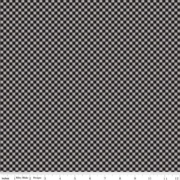 Image of the Check Please! 1/4 inch Check Black quilting cotton fabric by Riley Blake Designs. Features a small printed gingham checkered pattern with a black checkered print. Cute Little Fabric Shop