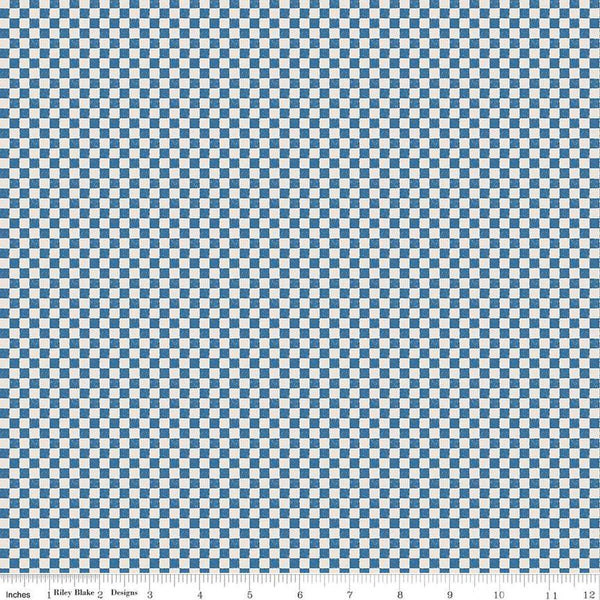 Image of the Check Please! 1/4 inch Check Coastal Blue quilting cotton fabric by Riley Blake Designs. Features a small printed gingham checkered pattern with a blue checkered print. Cute Little Fabric Shop