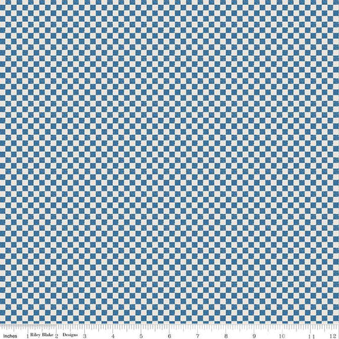 Image of the Check Please! 1/4 inch Check Coastal Blue quilting cotton fabric by Riley Blake Designs. Features a small printed gingham checkered pattern with a blue checkered print. Cute Little Fabric Shop