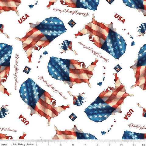 Image of the Letters From Home White quilting cotton fabric by Riley Blake Designs. Features american themed prints on a white background. Cute Little Fabric Shop