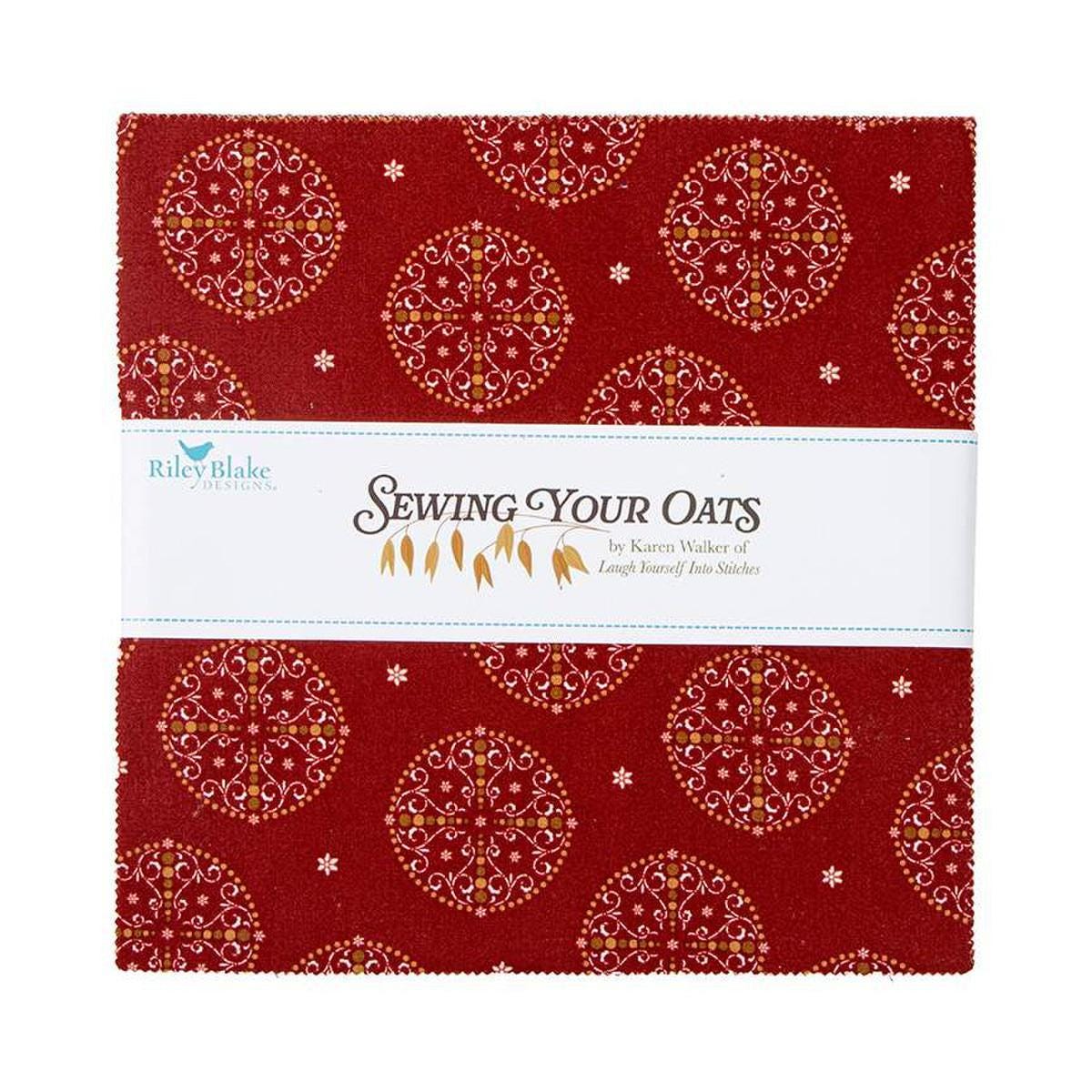 Image of the Sewing your Oats 10 Inch Stacker by Karen Walker for Riley Blake Designs. Features farm themed fabrics on various red, green, and gray backgrounds. 
Cute Little Fabric Shop