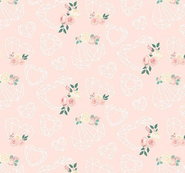 CLEARANCE Fat Quarter End of Bolt - At First Sight Hearts C12681 Blush - Riley Blake Designs - Geometric Floral Flowers - Quilting Cotton