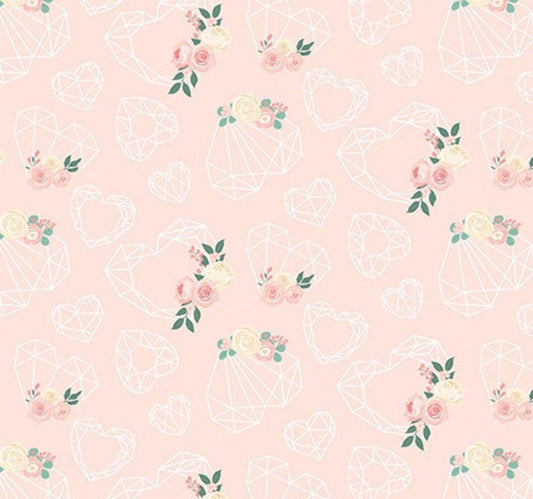 CLEARANCE Fat Quarter End of Bolt - At First Sight Hearts C12681 Blush - Riley Blake Designs - Geometric Floral Flowers - Quilting Cotton