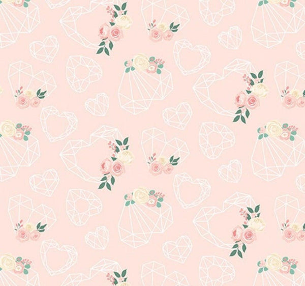 At First Sight Hearts C12681 Blush - Riley Blake Designs - Geometric Hearts Floral Flowers - Quilting Cotton Fabric