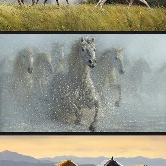 Image of the Wild Horses Pillow Panel quilting cotton fabric by Riley Blake Designs. Features horses with mountains in the background.
Cute Little Fabric Shop