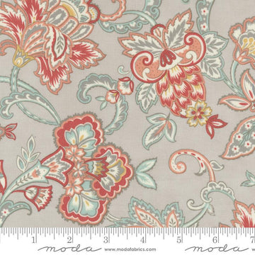 Image of the Sandalwood Fleur Moonbeam quilting cotton fabric by 3 Sisters for Moda Fabrics. Features a floral fabric on a gray background. Cute Little Fabric Shop