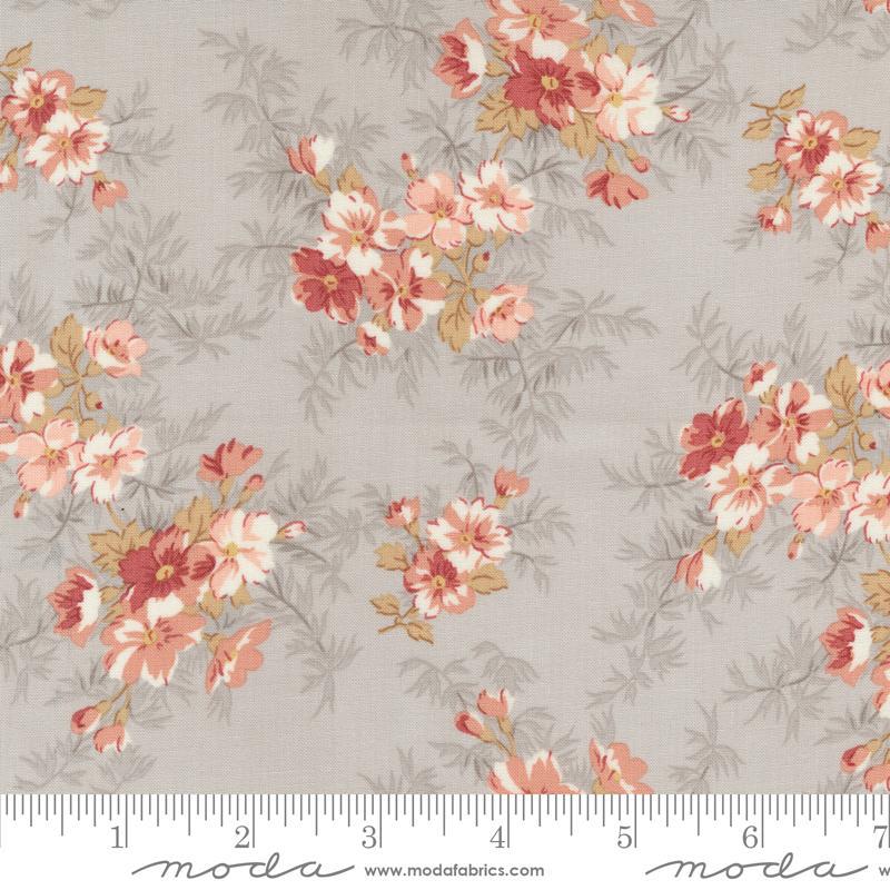 Image of the Sandalwood Cassandra Moonbeam quilting cotton fabric by 3 Sisters for Moda Fabrics. Features a floral fabric on a gray background. Cute Little Fabric Shop