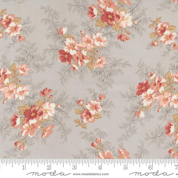 Image of the Sandalwood Cassandra Moonbeam quilting cotton fabric by 3 Sisters for Moda Fabrics. Features a floral fabric on a gray background. Cute Little Fabric Shop