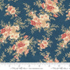 Image of the Sandalwood Cassandra Indigo quilting cotton fabric by 3 Sisters for Moda Fabrics. Features a floral fabric on a blue background. Cute Little Fabric Shop