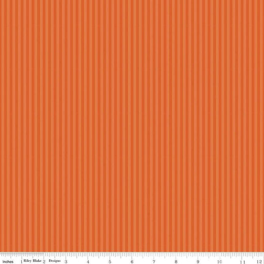 Image of the 1/8 Inch Tonal Stripe Autumn quilting cotton fabric by Riley Blake Designs. Features tone on tone orange stripes. 
Cute Little Fabric Shop