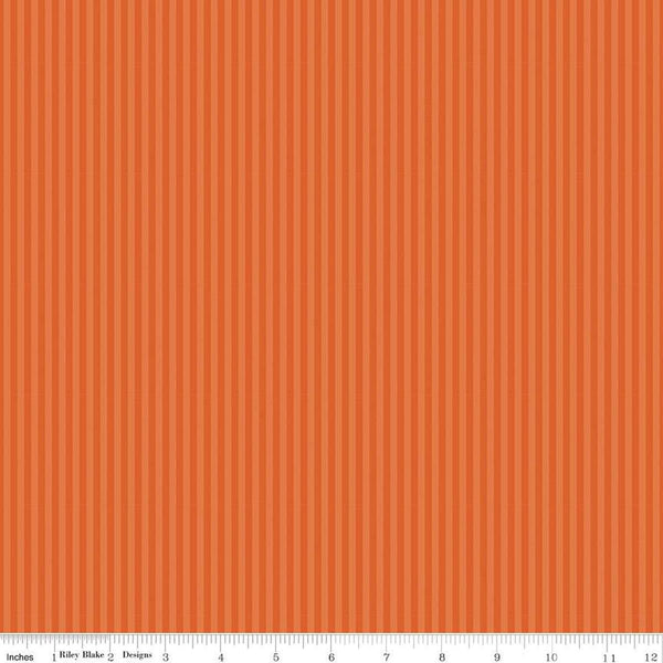 Image of the 1/8 Inch Tonal Stripe Autumn quilting cotton fabric by Riley Blake Designs. Features tone on tone orange stripes. 
Cute Little Fabric Shop