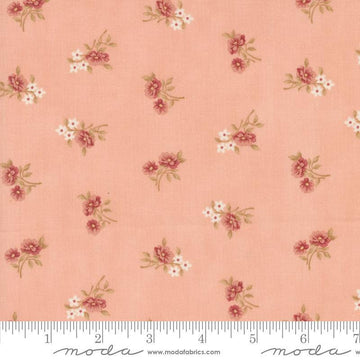 Image of the Sandalwood Rosalie Rose Quartz quilting cotton fabric by 3 Sisters for Moda Fabrics. Features a floral fabric on a pink background. Cute Little Fabric Shop