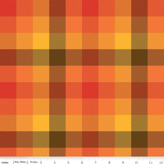 Image of the Wide Back Fall's in Town Checked Multi quilting cotton fabric by Sandy Gervais for Riley Blake Designs. Features a 5/8" gingham checked plaid with tiny diagonal lines with warm colors. 
Cute Little Fabric Shop