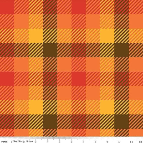 Image of the Wide Back Fall&#39;s in Town Checked Multi quilting cotton fabric by Sandy Gervais for Riley Blake Designs. Features a 5/8&quot; gingham checked plaid with tiny diagonal lines with warm colors. 
Cute Little Fabric Shop