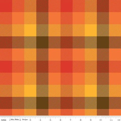 Image of the Wide Back Fall&#39;s in Town Checked Multi quilting cotton fabric by Sandy Gervais for Riley Blake Designs. Features a 5/8&quot; gingham checked plaid with tiny diagonal lines with warm colors. 
Cute Little Fabric Shop