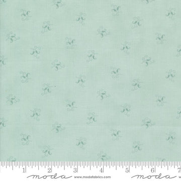 Image of the Sandalwood Felicity Eucalyptus quilting cotton fabric by 3 Sisters for Moda Fabrics. Features a floral fabric on a green background. Cute Little Fabric Shop