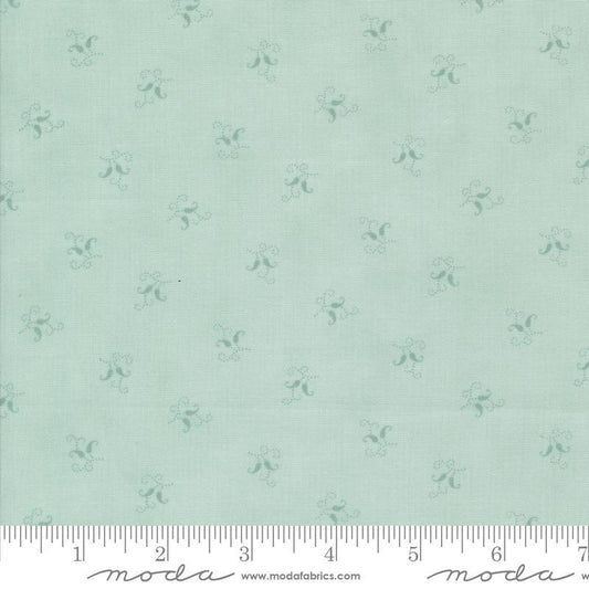 Image of the Sandalwood Felicity Eucalyptus quilting cotton fabric by 3 Sisters for Moda Fabrics. Features a floral fabric on a green background. Cute Little Fabric Shop