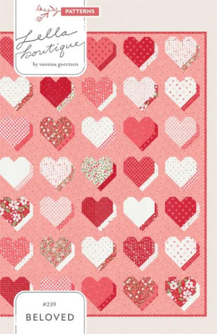 Image of the Beloved quilt pattern by Lella Boutique for Moda Fabrics. Features hearts on a quilt. 
Cute Little Fabric Shop