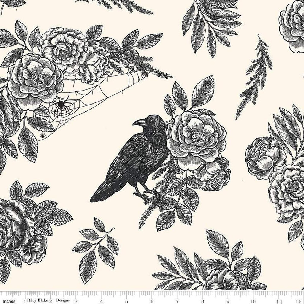 3 Yard Cut - SALE Sophisticated Halloween Floral Raven WIDE BACK WB146 ...