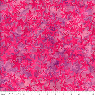 Image of the Expressions Batiks Bedazzled! Lollipop quilting cotton fabric by Pat Fryer for Riley Blake Designs. Features a flower star pattern on a pink background. 
Cute Little Fabric Shop