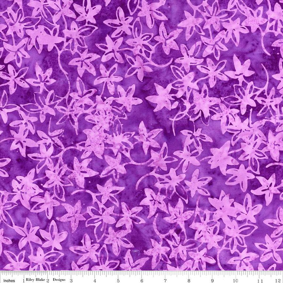 Image of the Expressions Batiks Bedazzled! Mountain's Majesty quilting cotton fabric by Pat Fryer for Riley Blake Designs. Features a flower star pattern on a purple background. 
Cute Little Fabric Shop