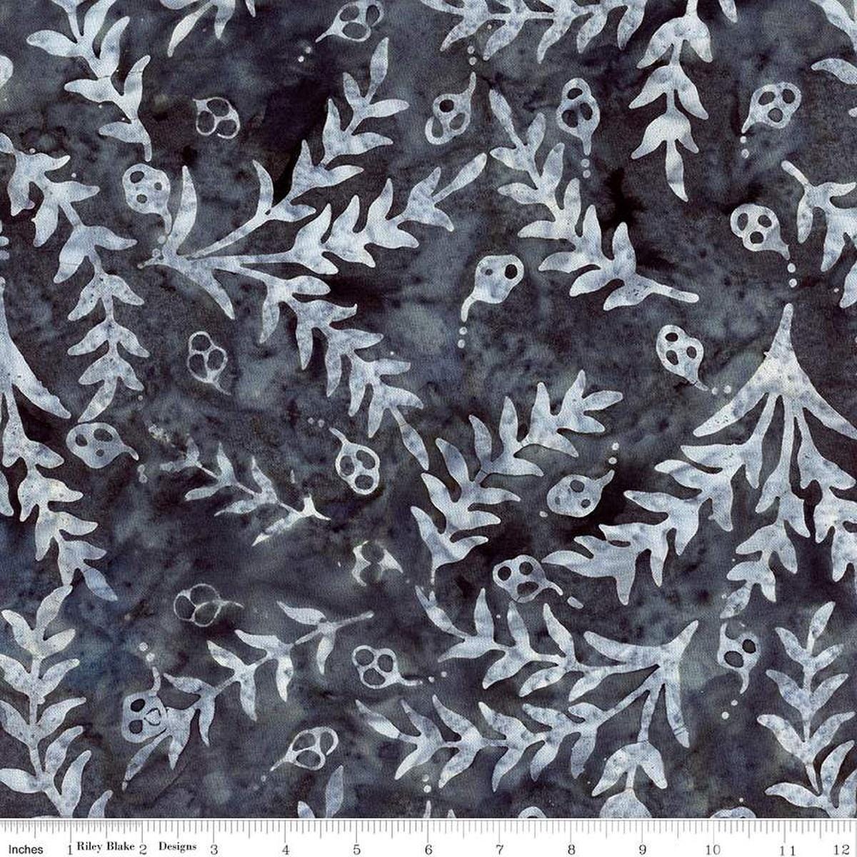 Image of the Expressions Batiks Sassy and Tweet Charcoal quilting cotton fabric. Features an abstract design on a gray background. Cute Little Fabric Shop