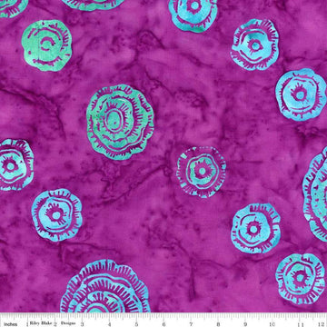 Image of the Expressions Batiks Bedazzled! Purple Haze quilting cotton fabric by Pat Fryer for Riley Blake Designs. Features a flower pattern on a magenta background. 
Cute Little Fabric Shop