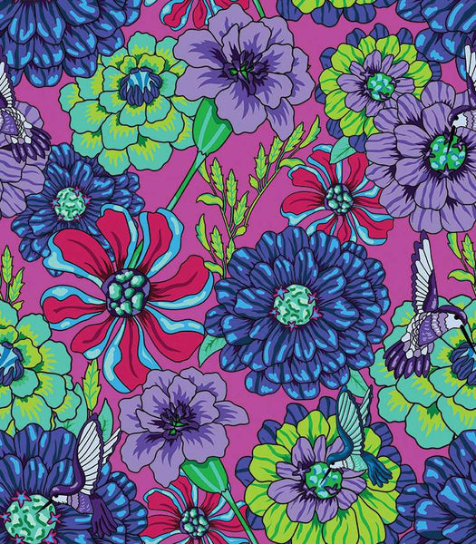 Image of the Wide Back Botanic Blast Carnations Hot Pink quilting cotton fabric by Sew Yeah Quilting for Riley Blake Designs. Features large flowers on a pink background. 
Cute Little Fabric Shop