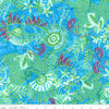 Image of the Expressions Batiks Bedazzled! Stardust Splash quilting cotton fabric by Pat Fryer for Riley Blake Designs. Features a flower pattern on a blue background. 
Cute Little Fabric Shop