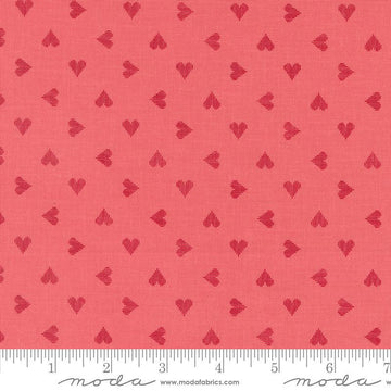 Image of the Love Blooms Sweetheart Lipstick quilting cotton fabric by Moda Fabrics. Features a checkered pattern on a red background. Cute Little Fabric Shop