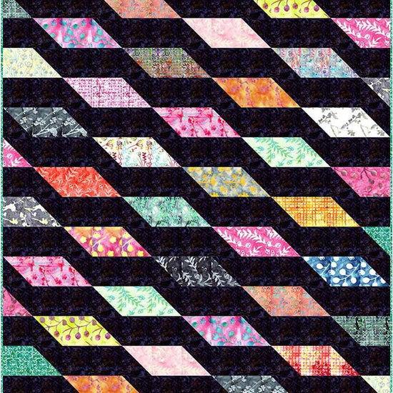 Image of the Rockslide quilt pattern by Slice of Pi Quilts by Riley Blake Designs. Features diamond shapes on a quilt. 
Cute Little Fabric Shop