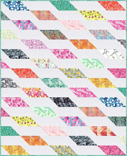 Image of the Rockslide quilt pattern by Slice of Pi Quilts by Riley Blake Designs. Features diamond shapes on a quilt. 
Cute Little Fabric Shop