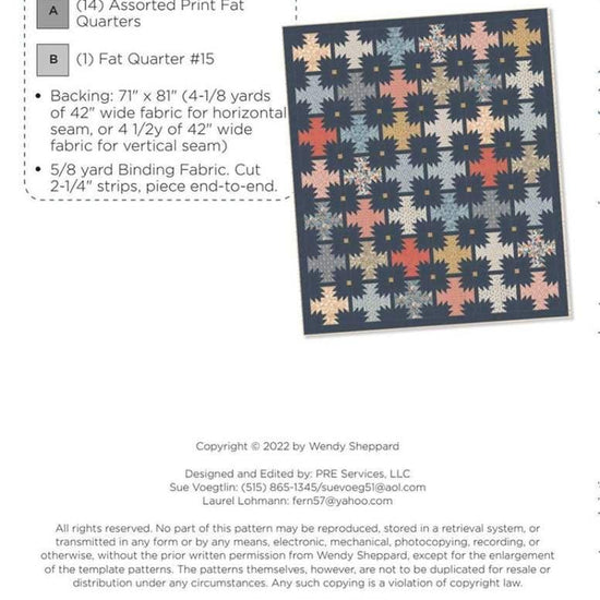 Image of the Prairie Blossom quilt pattern by Wendy Sheppard for Riley Blake Designs. Features the fabric requirements. 
Cute Little Fabric Shop