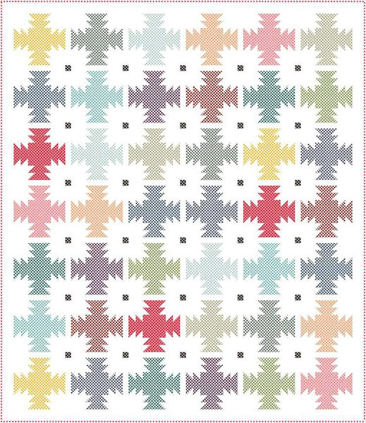 Image of the Prairie Blossom quilt pattern by Wendy Sheppard for Riley Blake Designs. Features star patterns on a quilt. 
Cute Little Fabric Shop