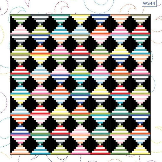 Image of the Candy Logs quilt pattern by Wendy Sheppard for Riley Blake Designs. Features stripes in diamond shapes. 
Cute Little Fabric Shop