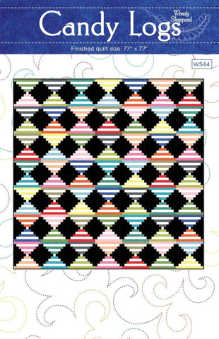 Image of the Candy Logs quilt pattern by Wendy Sheppard for Riley Blake Designs. Features stripes in diamond shapes. 
Cute Little Fabric Shop