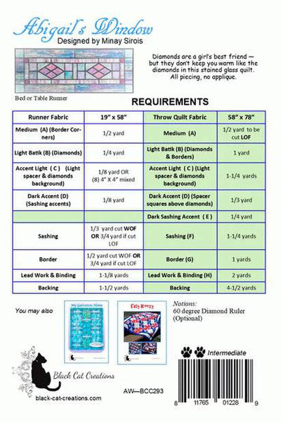 Image of the Abigail&#39;s Window quilt pattern by Black Cat Creations for Riley Blake Designs. Features the fabric requirements.
Cute Little Fabric Shop