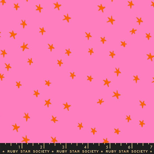 Image of the Starry Blenders Star Vivid Pink quilting cotton fabric by Alexia Abegg for Moda Fabrics. Features small scattered stars on a pink background. Cute Little Fabric Shop