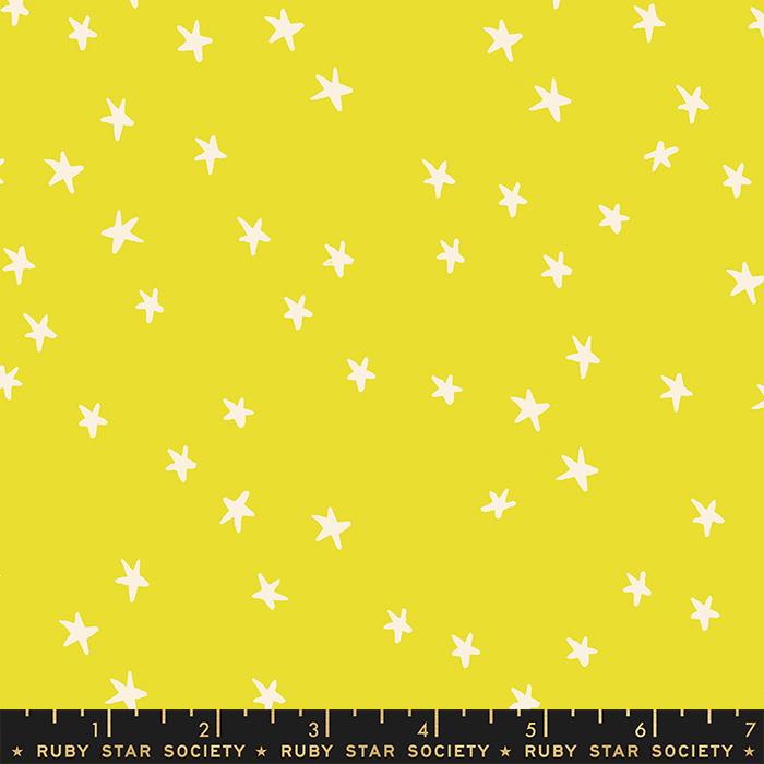Image of the Starry Blenders Star Citron quilting cotton fabric by Alexia Abegg for Moda Fabrics. Features small scattered stars on a yellow background. Cute Little Fabric Shop
