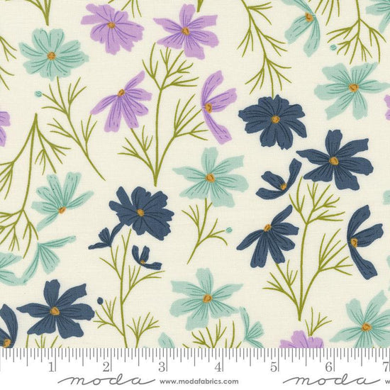 Image of the Seaglass Summer Cottage Oyster quilting cotton fabric by Moda Fabrics. Features flowers on a cream background. Cute Little Fabric Shop