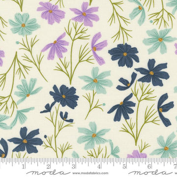 Image of the Seaglass Summer Cottage Oyster quilting cotton fabric by Moda Fabrics. Features flowers on a cream background. Cute Little Fabric Shop