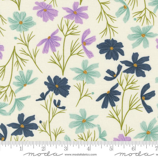 Image of the Seaglass Summer Cottage Oyster quilting cotton fabric by Moda Fabrics. Features flowers on a cream background. Cute Little Fabric Shop
